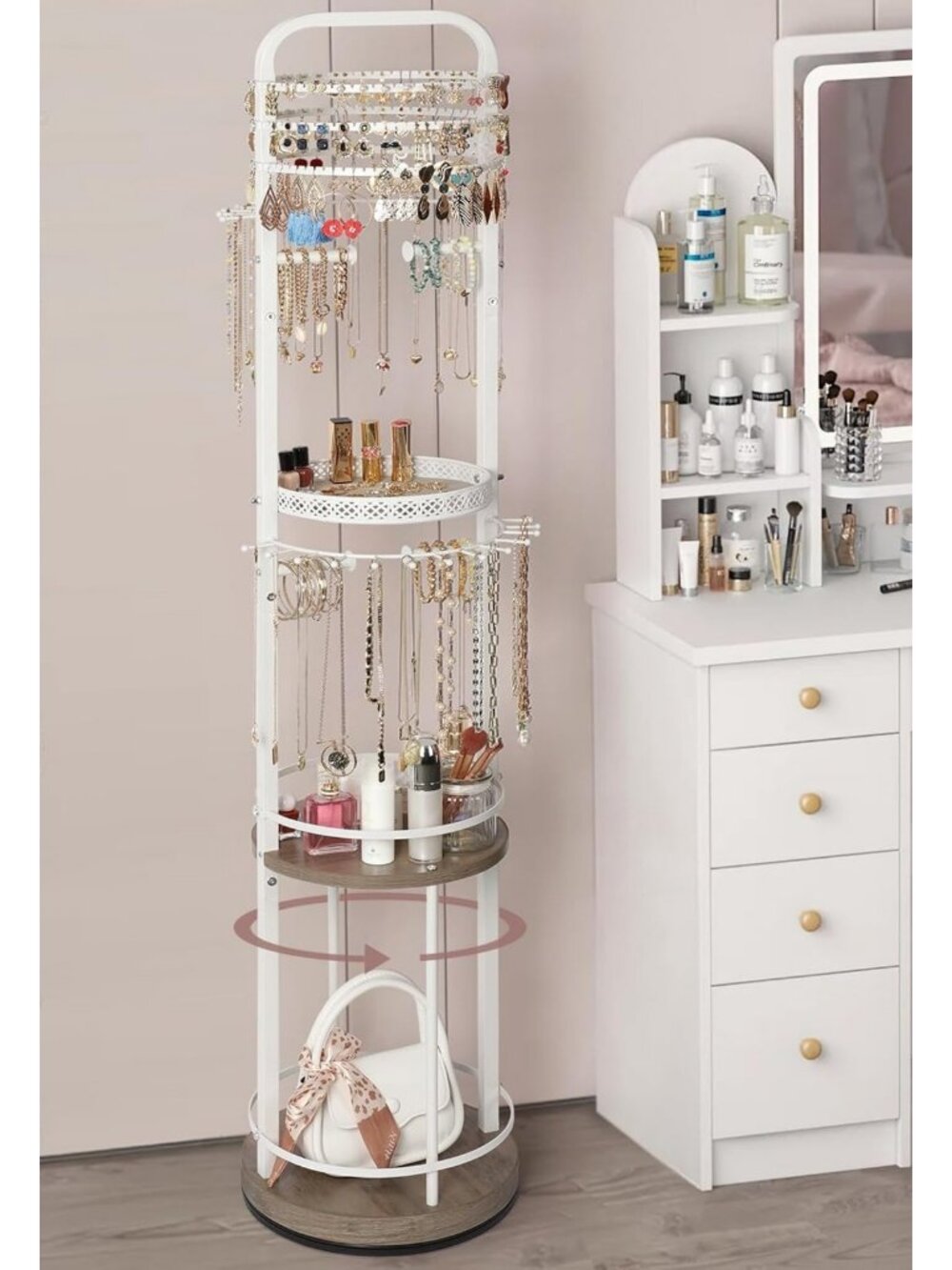 Jewelry Organizer Stand - Rotating Floor Display for Necklaces, Earrings
